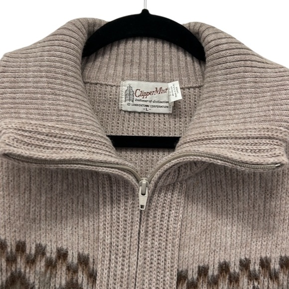 Vintage Clipper Mist Knit Sweater Men's Fair Isle Full Zip Grandpacore Winter L - Picture 2 of 11